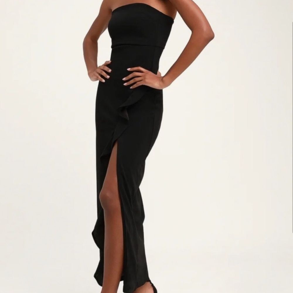 Lulus After Hours Black Strapless Ruffled Maxi Dress Size Small